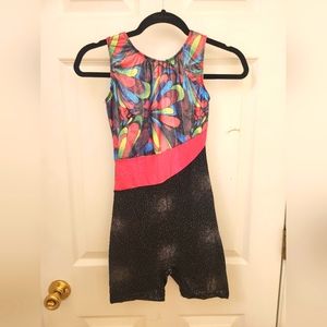 Gymnastics leotard black, pink & rainbow girls size Large